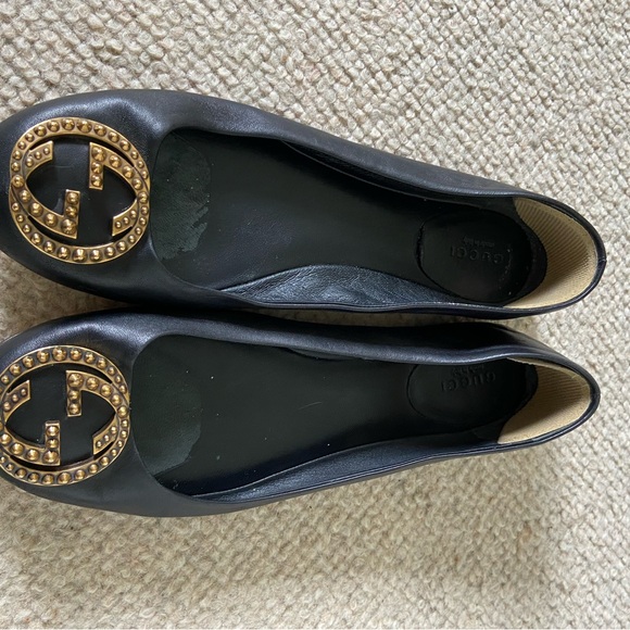 Gucci GG black leather flats 37.5 / 8.5 US - Picture 3 of 7